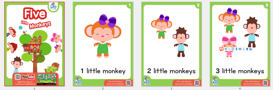 Five Little Monkeys 视频+主题作业纸 闪卡-拓空间学习分享