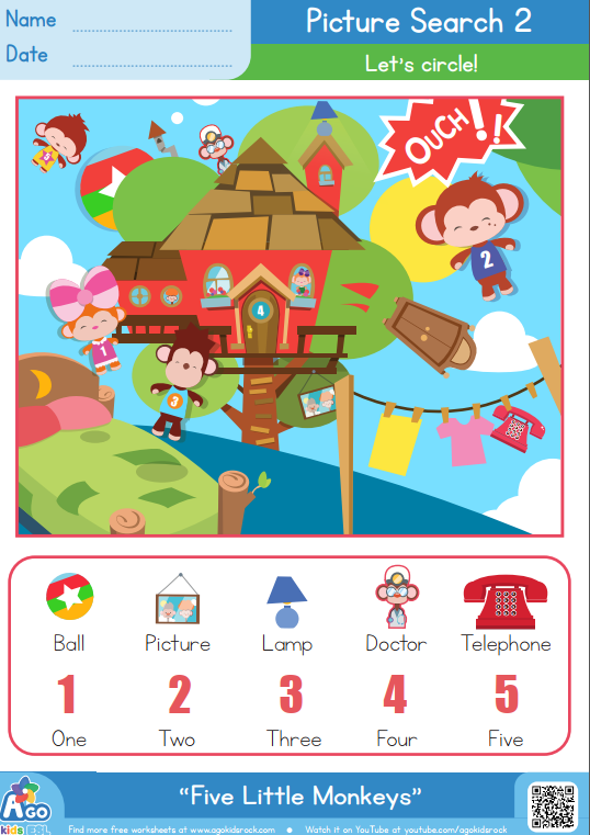图片[5]-Five Little Monkeys 视频+主题作业纸 闪卡-拓空间学习分享