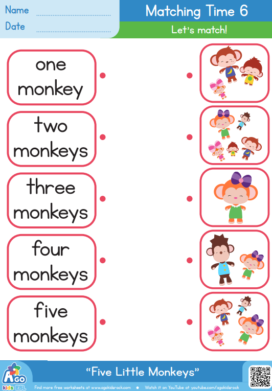 图片[11]-Five Little Monkeys 视频+主题作业纸 闪卡-拓空间学习分享
