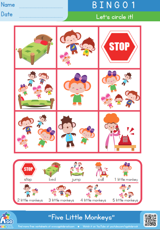 图片[12]-Five Little Monkeys 视频+主题作业纸 闪卡-拓空间学习分享