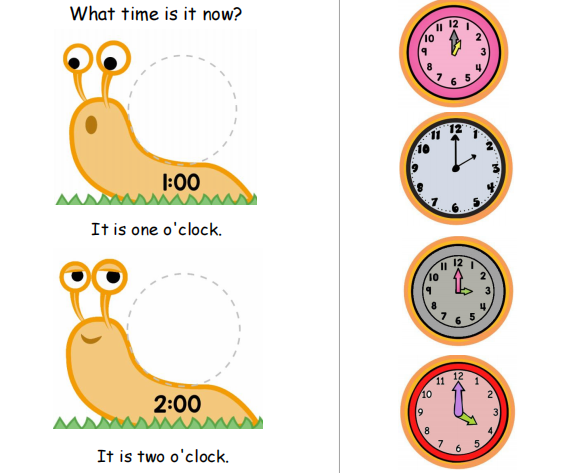 认识时间幼儿园图片：蜗牛时间15分篇、45分篇、整点篇、半点篇-拓空间学习分享