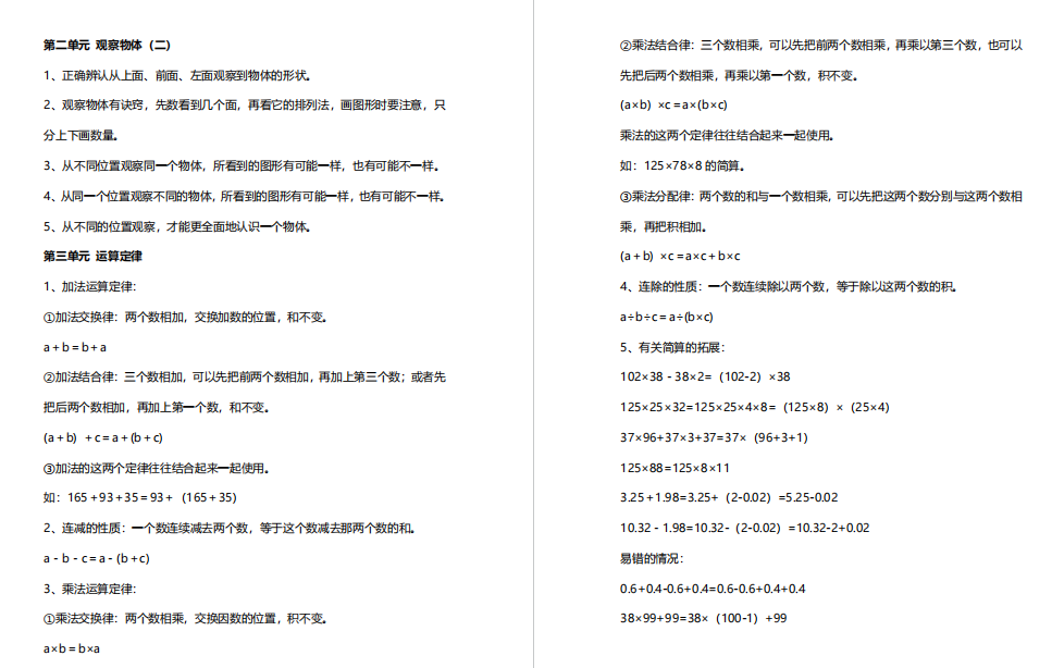 图片[2]-人教版小学数学四年级下册知识点总结大全-拓空间学习分享