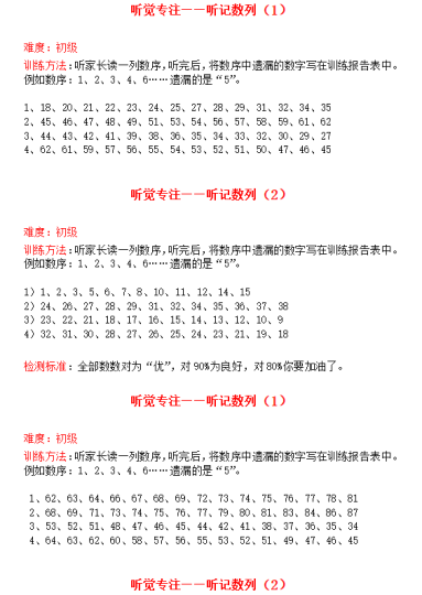 听觉专注力训练方法：漏掉的数字15页30题-拓空间学习分享