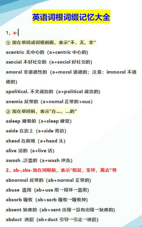 英语词根词缀记忆大全(整理打印版)20页-拓空间学习分享
