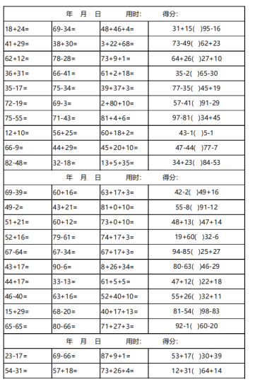 100以内的加减法口算题可打印(含混合运算,比大小3300道)-拓空间学习分享