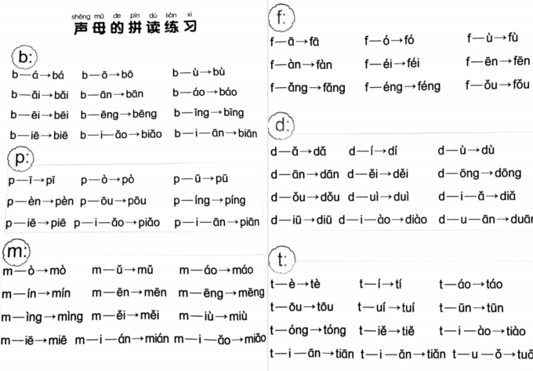 声母拼读训练可打印-拓空间学习分享