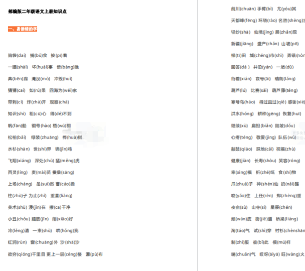 部编版小学语文二年级上册知识点归纳汇总-拓空间学习分享