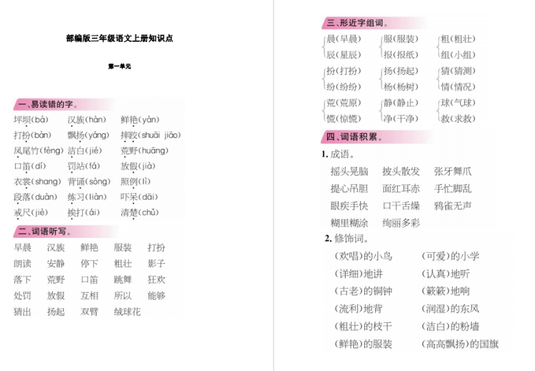 部编版三年级上语文知识点归纳总结-拓空间学习分享