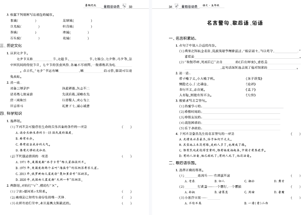 图片[2]-五年级暑假语文提升资料：语文暑假总动员5升6暑期提优-拓空间学习分享