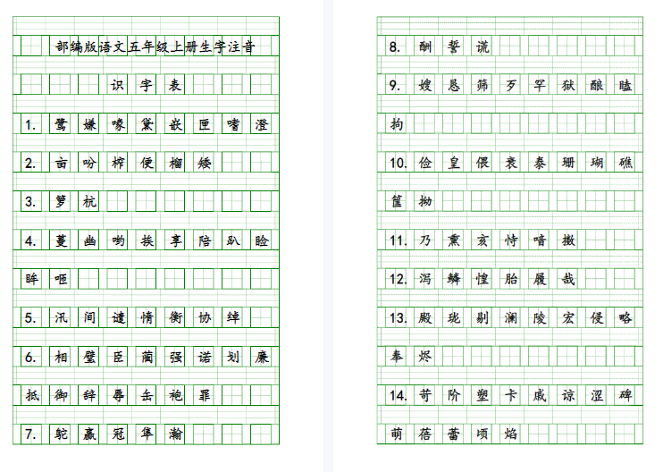 部编版五（上）语文生字注音练习-拓空间学习分享