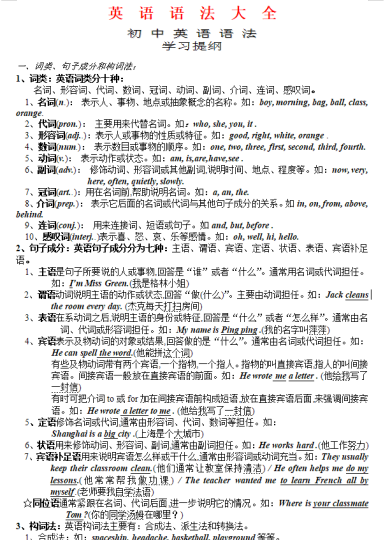 初中英语语法基础知识归纳大全 可打印-拓空间学习分享