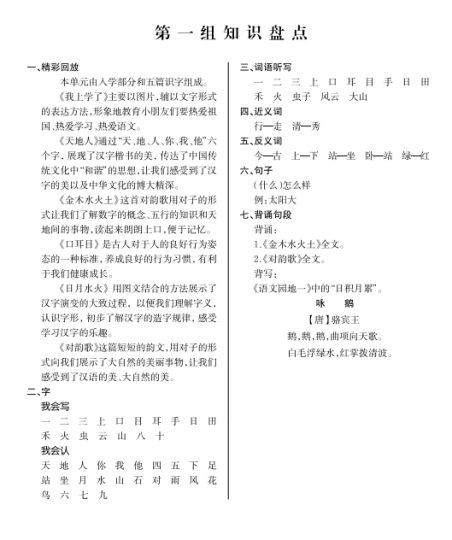 一年级语文上册各单元知识点归类汇总-拓空间学习分享