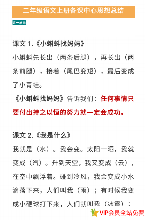 部编版二年级语文上册各课中心思想总结-拓空间学习分享