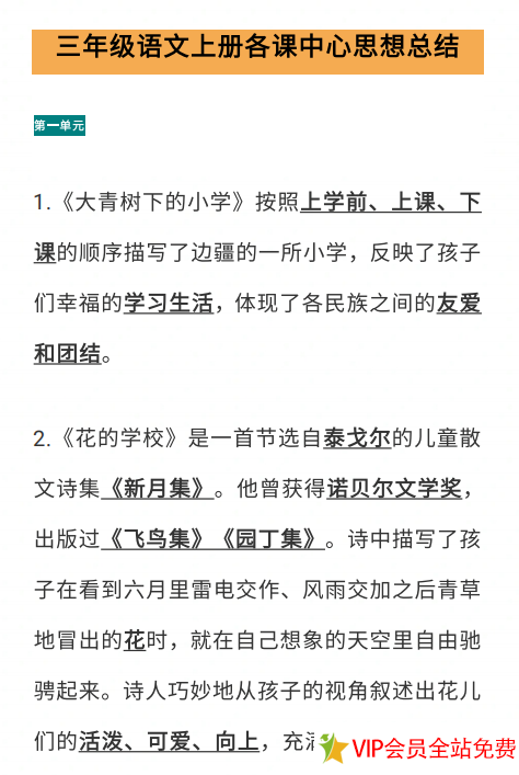 部编版三年级语文上册各课中心思想总结，pdf共12页-拓空间学习分享