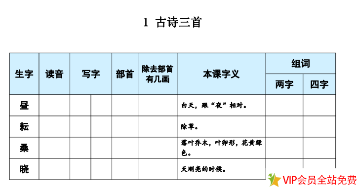 五年级下册语文生字预习表电子版下载 可打印-拓空间学习分享