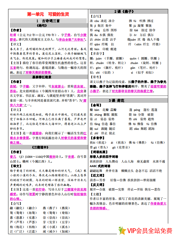 三年级下册语文课课贴电子版下载 可打印-拓空间学习分享