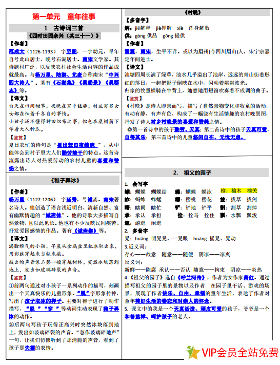 五年级下册语文课课贴电子版下载 可打印-拓空间学习分享