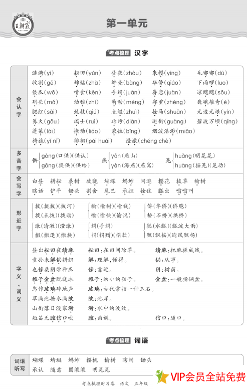 图片[2]-五年级下册语文王朝霞考点梳理手册电子版下载 百度网盘-拓空间学习分享